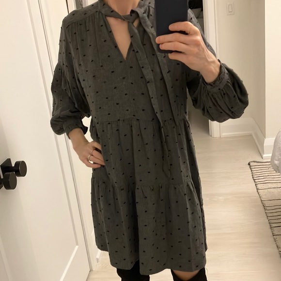 Zara Swiss Dot Babydoll Dress, Grey - Picture 3 of 4